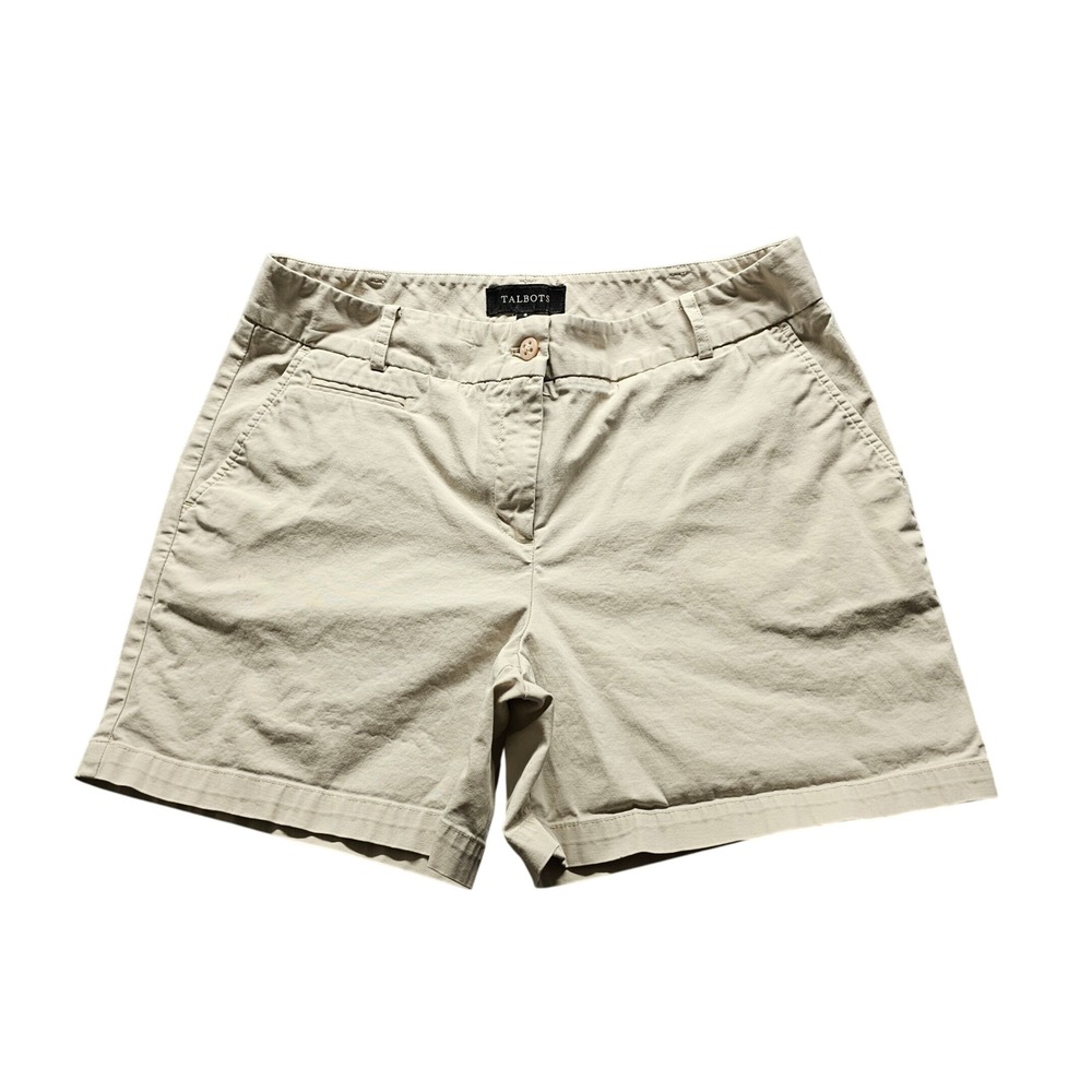 Talbots Chino Shorts Womens 8 Beige Khaki Cotton Stretch Casual Summer Classic